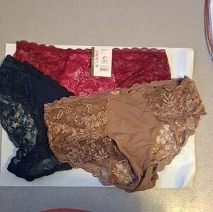 Elegant Women's Lace Panties - Burgundy, Black, Tan - Size XL